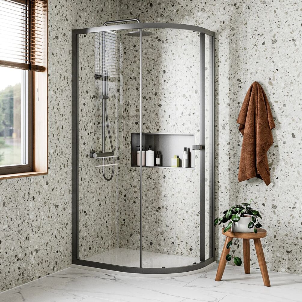 Lifestyle image of Crosswater Clear 6 Slate 1000 x 800mm Offset Shower Quadrant